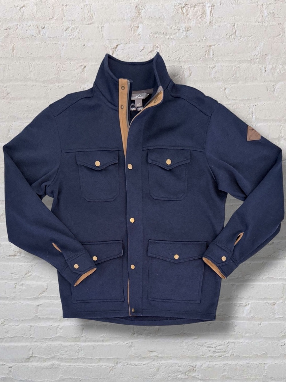 Eddie Bauer Radiator 4-Pocket Fleece Jacket Men's L Navy Mock Neck Snap Heritage